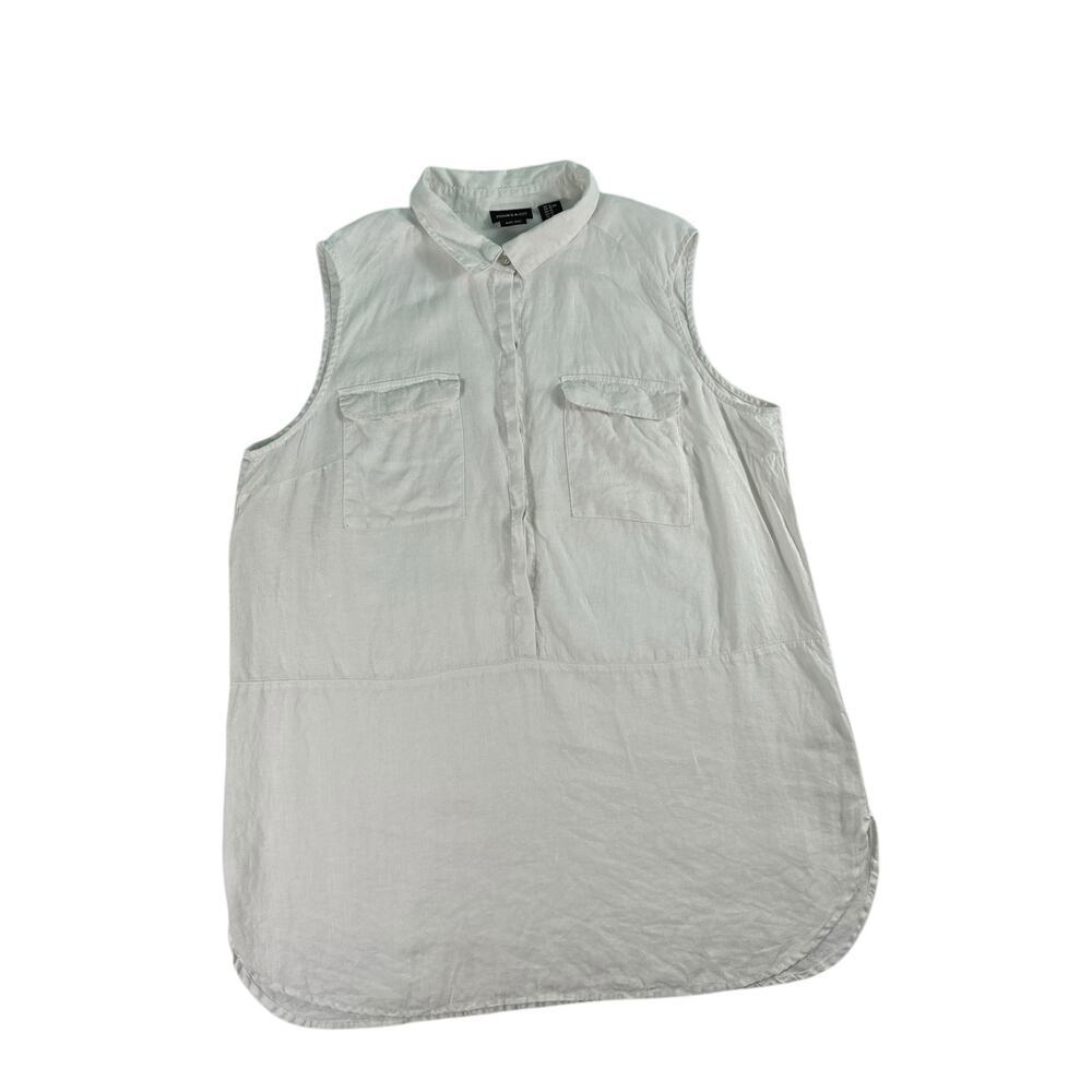 Jones & Co 100% Linen Sleeveless Button Front Shirt Top Womens 1X‎ Coastal Beach